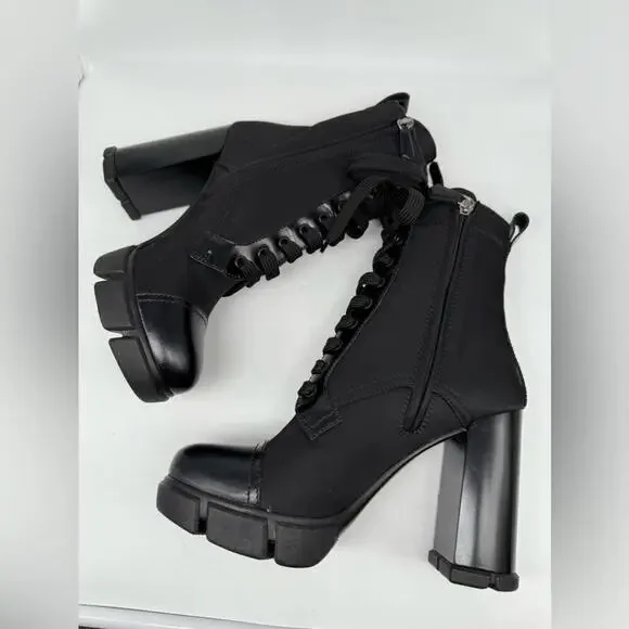Prada Black Leather/ Re-Nylon Metal Triangle Logo 110mm Ankle Boots EU 38.5 - Picture 6 of 15